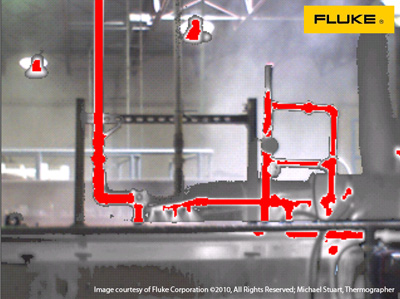 Thermal image of hot water pipes