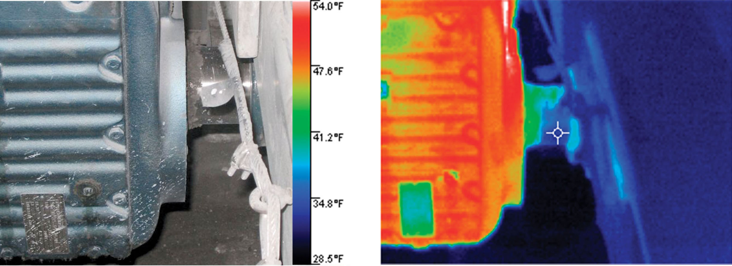 Reibungslos funktionierende Lager weisen auf diesem Wärmebild eine niedrige Temperatur auf Reibungslos funktionierende Lager weisen auf diesem Wärmebild eine niedrige Temperatur auf