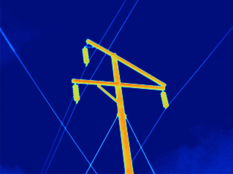 Thermal image of a high voltage power pole
