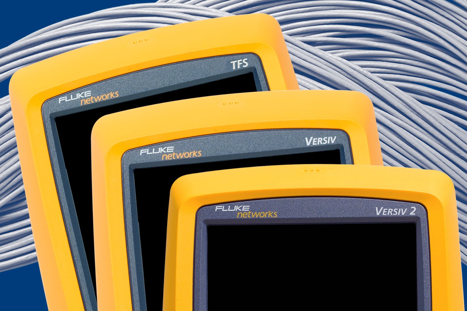 Three Versiv units showing three different faceplate labels used over the years