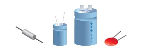 Capacitors come in various shapes.
