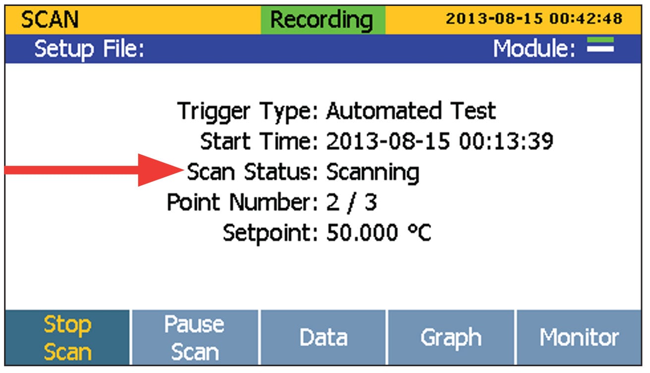 1586A Super-DAQ screen, step 6: scan status scanning