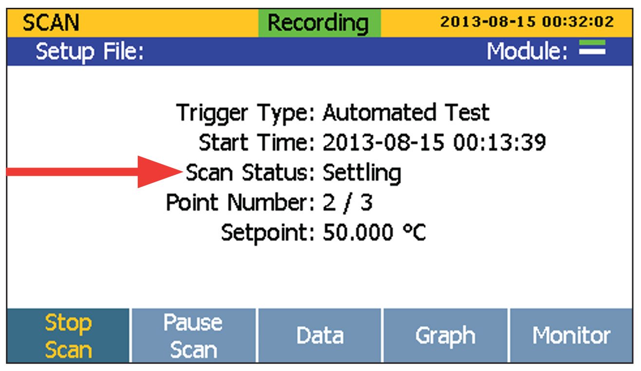 1586A Super-DAQ screen, step 6: scan status settling