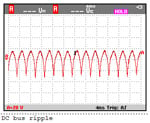 Abb. 3. Beispiel von zwei Bildschirmanzeigen für DC-gekoppelte bzw. AC-gekoppelte Signale aus einem Oszilloskop bei der Prüfung von Gesamtgleichspannung und Brummspannung