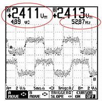 Oscilloscope displaying good digital waveforms from a rotary encoder