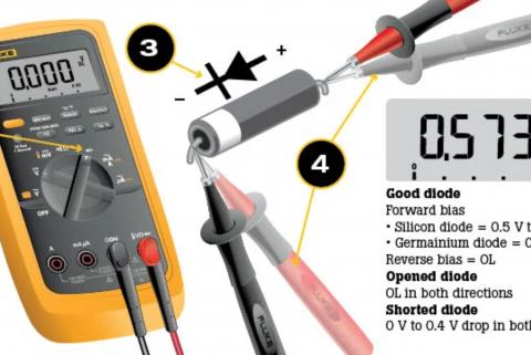 Steps for using a multimeter in the diode test mode