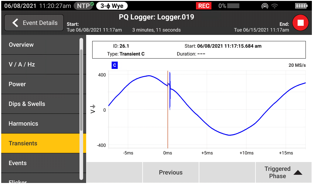 Power Quality Logger Transient